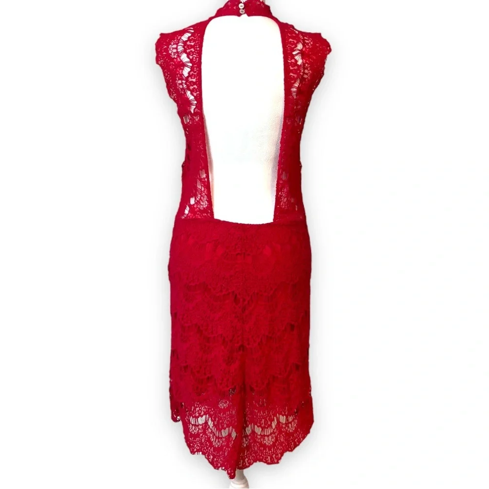 Free People Daydream Lace Mini Dress Red L Large Open Back Date Night Boho